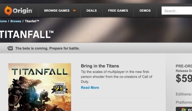 Origin Store indicates Titanfall “Beta is coming, prepare for battle”