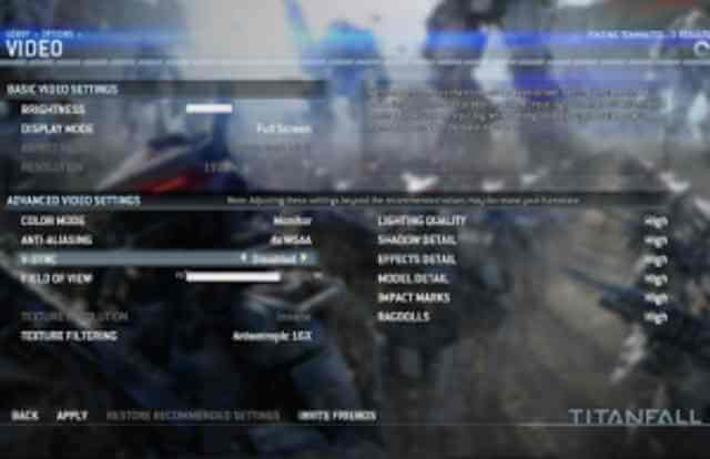 Titanfall PC Video Settings Options revealed