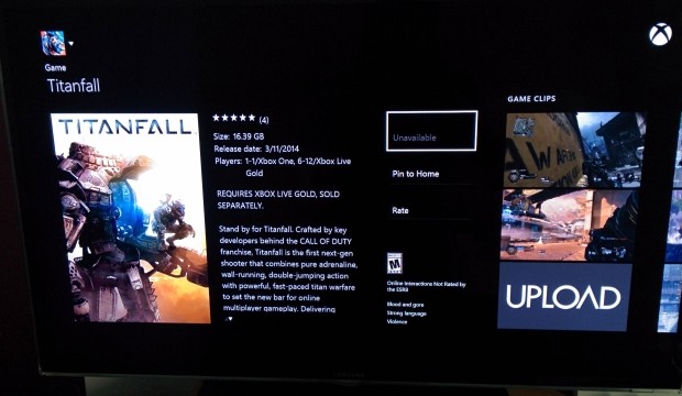 Titanfall Xbox One download is 16.39GB, includes day one update